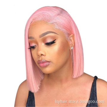 Pink Bob Wig Straight Hair 150% Density LSY Brazilian Hair 13*4 Glueless Human Hair Lace Front Wigs